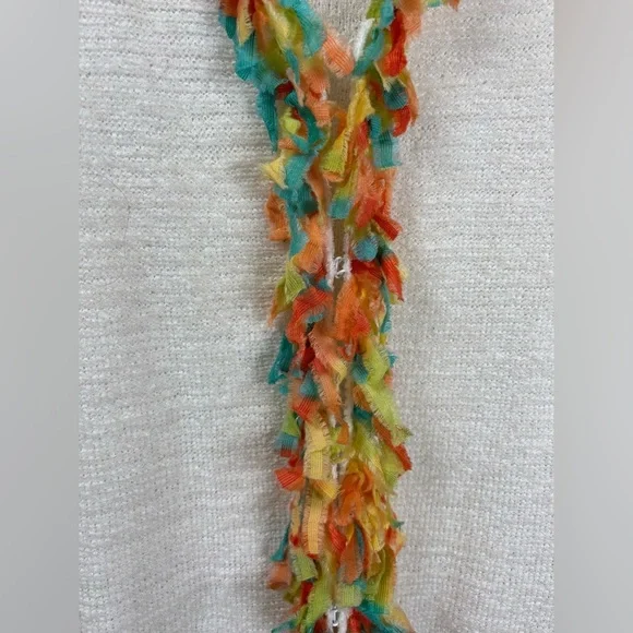 ANTHROPOLOGIE CURIO RAINBOW FRINGE RIBBON CONFETTI CARDIGAN JACKET L CREAM 1090 - Picture 3 of 7